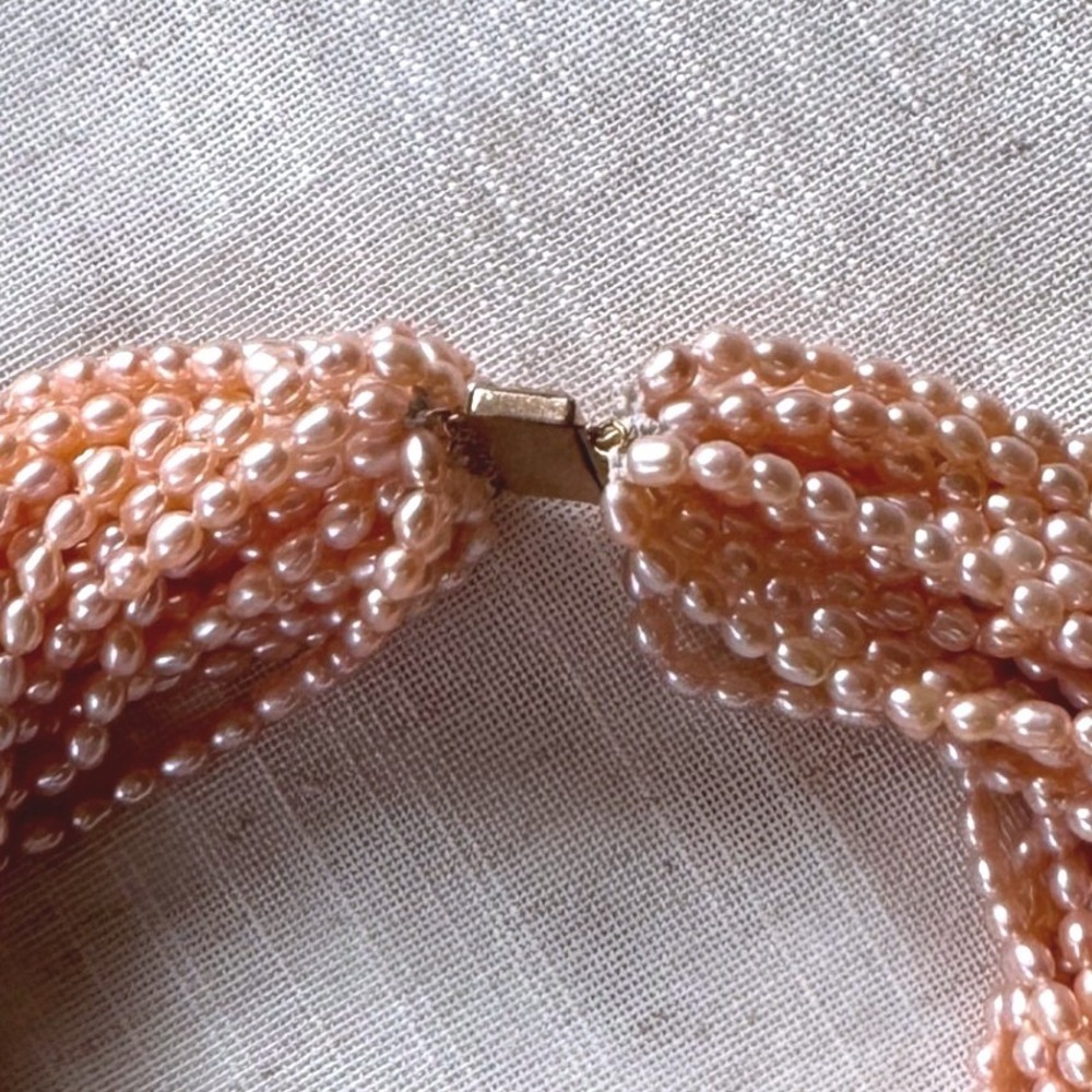 Vintage Peach Freshwater Pearl Multi Strand Torsade Choker Necklace‎ Pink 60s - Picture 2 of 2